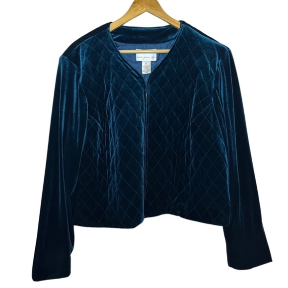 NEW Susan Graver Quilted Velour Green Short Blazer Womens XL Holiday Cocktail - Picture 15 of 15